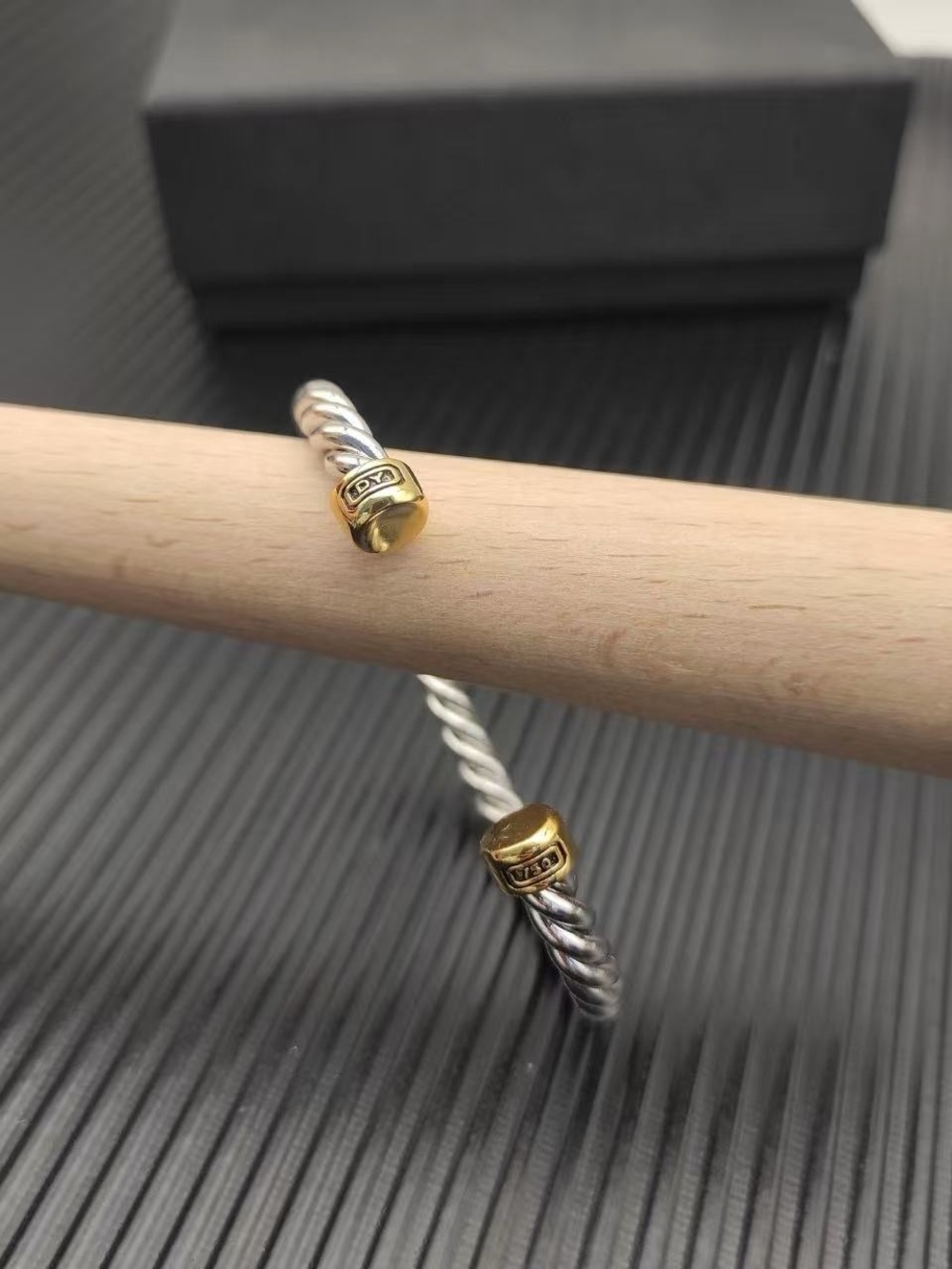 David Yurman Silver and Gold Cable Baby Bangle - Picture 3 of 6